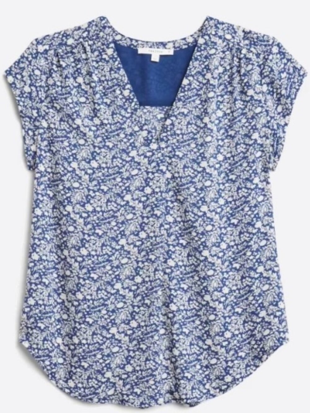 Monday Fun Lillian V-Neck Blouse in Blue and White Floral